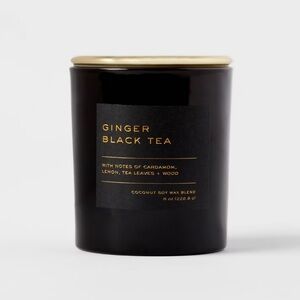 NWT THRESHOLD lidded glass jar candle black label -ginger black tea -8oz